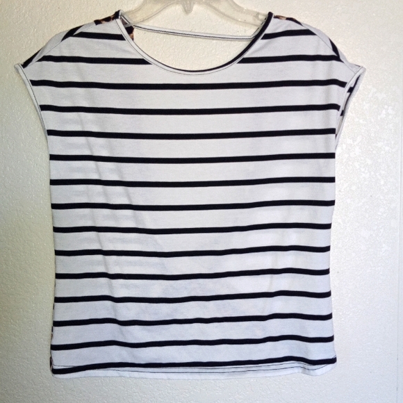 Shein size m summer top black and white stripes front dips back animal trim. - Picture 1 of 5